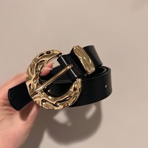 Elegant Black Belt with Gold Buckle